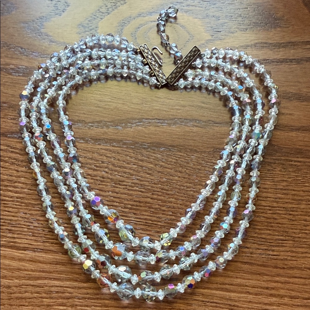 Vintage 1950s Aurora Borealis Multi-Strand Crystal Necklace